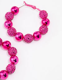 Pink Mixed Diamante Ball Hoop Earrings - link has visual effect only