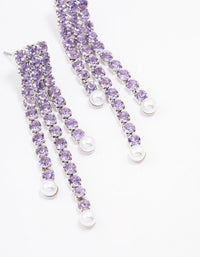 Purple Double Row Cup Chain Pearl Drop Earrings - link has visual effect only