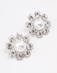 Silver Diamante & Pearl Flower Stud Earrings - link has visual effect only