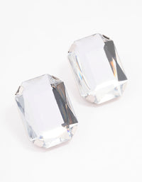 Silver Large Diamante Stud Clip On Earrings - link has visual effect only