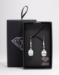 Rhodium Oval Cubic Zirconia Hook Drop Earrings - link has visual effect only