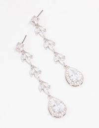 Rhodium Leaf Halo Pear Drop Earrings - link has visual effect only