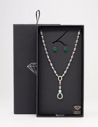 Silver Emerald Oval Pear Jewellery Set - link has visual effect only