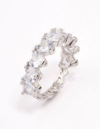 Rhodium Round Halo Cubic Zirconia Band Ring - link has visual effect only