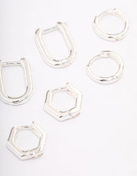 Silver Plated Hexagon Hoop Earrings 3-Pack - link has visual effect only