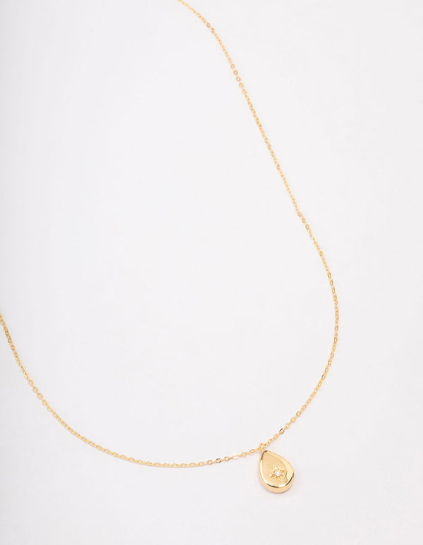 Gold Plated Brass Teardrop Pendant Necklace