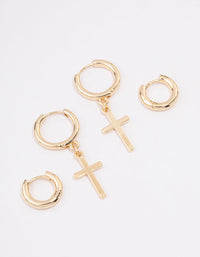 Gold Plated Cross Huggie Earring Pack - link has visual effect only