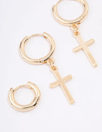 Gold Plated Cross Huggie Earring Pack - link has visual effect only