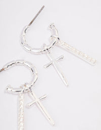 Silver Plated Cross Diamante Bar Hoop Earrings - link has visual effect only