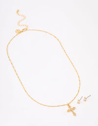 Gold Plated Diamante Cross Jewellery Set - link has visual effect only