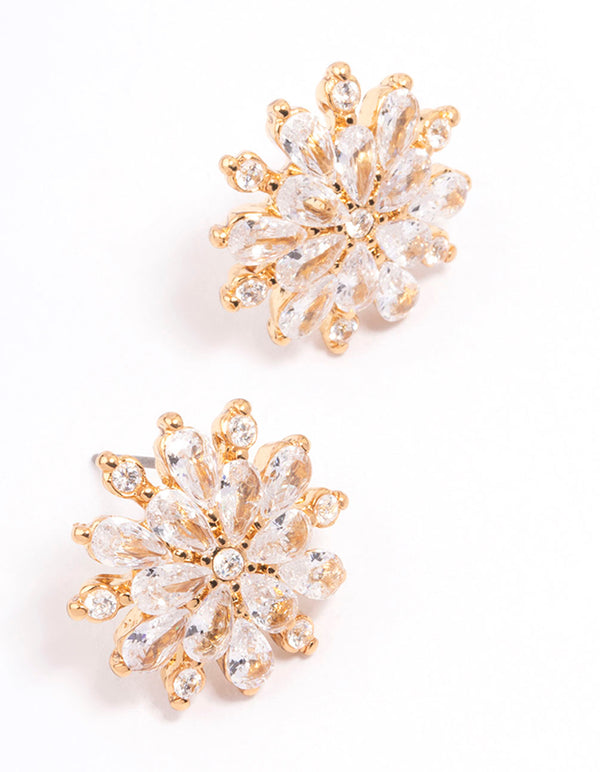 Gold Plated Large Round Floral Stud Earrings