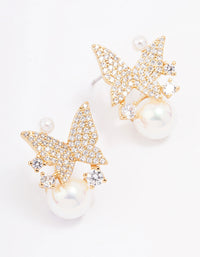 Gold Plated Pearl & Butterfly Cubic Zirconia Stud Earrings - link has visual effect only