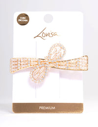 Gold Cubic Zirconia Bow Wave Hair Clip - link has visual effect only