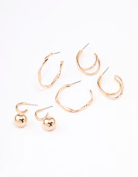 Gold Twisted Hoop Earrings 3-Pack - link has visual effect only