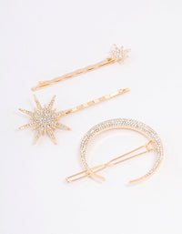 Gold Crecesnt & Star Hair Clips 3-Pack - link has visual effect only