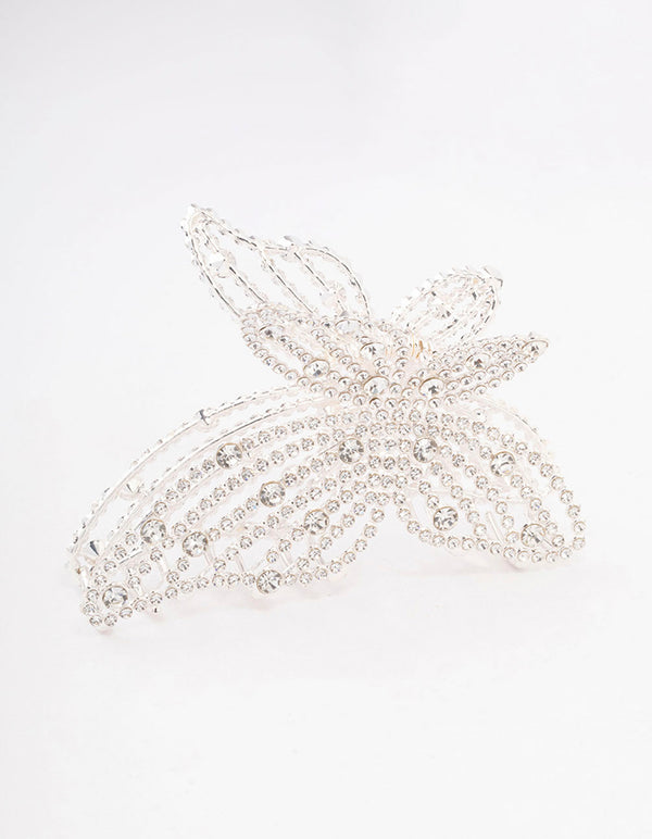 Silver Diamante Butterfly Hair Claw Clip