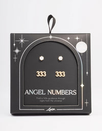 Gold Plated Cubic Zirconia Angel Number 333 Stud Earring Pack - link has visual effect only