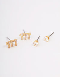 Gold Plated Cubic Zirconia Angel Number 777 Stud Earring Pack - link has visual effect only