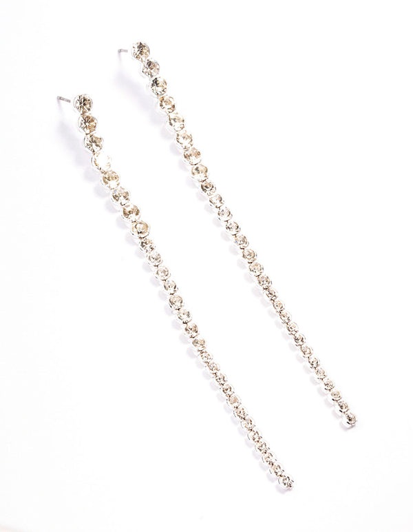 Silver Long Diamante Drop Earrings