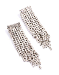 Rhodium Double Diamante Cupchain Drop Earrings - link has visual effect only