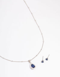 Silver Cubic Zirconia Sapphire Earring & Necklace Set - link has visual effect only