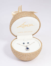 Silver Cubic Zirconia Sapphire Earring & Necklace Set - link has visual effect only