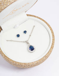 Silver Cubic Zirconia Sapphire Earring & Necklace Set - link has visual effect only