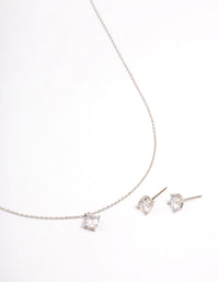 Silver Cubic Zirconia Round Earring & Necklace Set - link has visual effect only