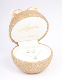 Silver Cubic Zirconia Round Earring & Necklace Set - link has visual effect only