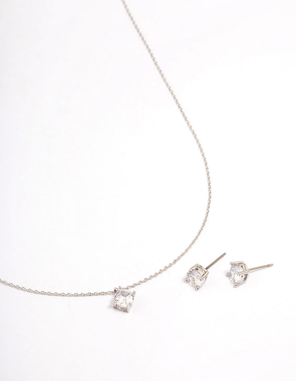 Silver Cubic Zirconia Round Earring & Necklace Set