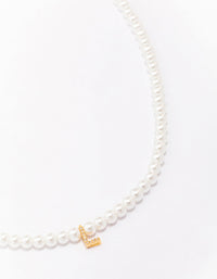 Gold Plated Pearl Letter L Pendant Necklace - link has visual effect only