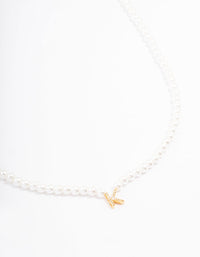 Gold Plated Letter K Initial & Pearl Pendant Necklace - link has visual effect only