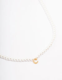 Gold Plated Letter C Initial & Pearl Pendant Necklace - link has visual effect only