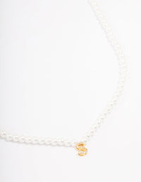 Gold Plated Letter S Initial & Pearl Pendant Necklace - link has visual effect only