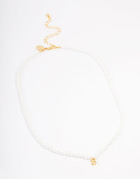 Gold Plated Letter S Initial & Pearl Pendant Necklace - link has visual effect only