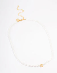 Gold Plated Letter R Initial & Pearl Pendant Necklace - link has visual effect only