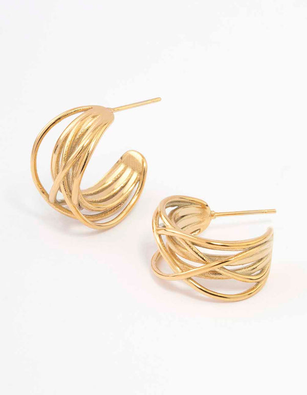 Waterproof Gold Plated Stainless Steel Organic Wire Hoop Earrings