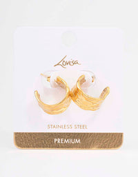 Waterproof Gold Plated Stainless Steel Ripple Molten Hoop Earrings - link has visual effect only