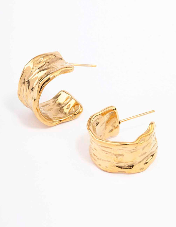 Waterproof Gold Plated Stainless Steel Ripple Molten Hoop Earrings