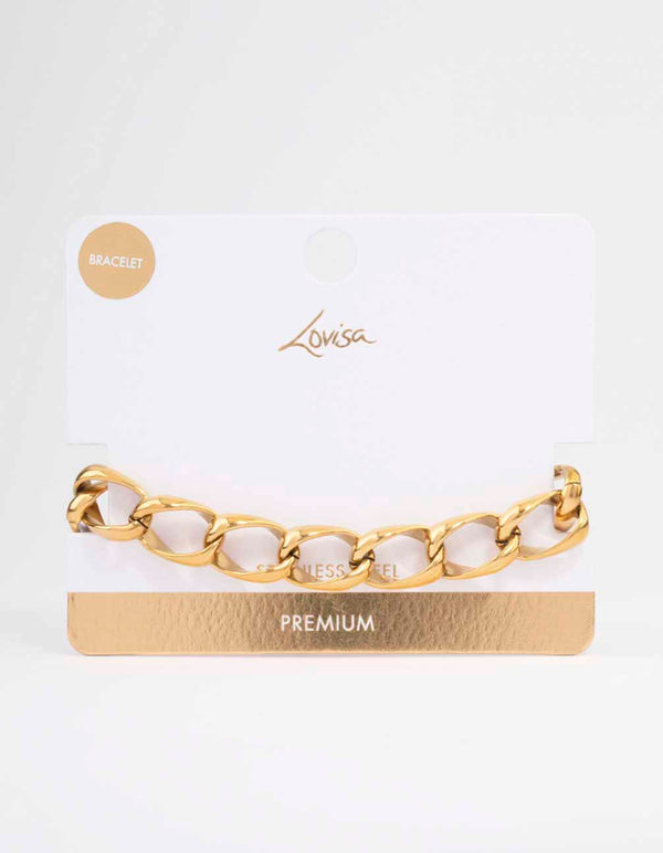 Waterproof Gold Plated Stainless Steel Open Curb Chain Bracelet