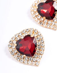 Red Diamante Heart Stone Stud Earrings - link has visual effect only