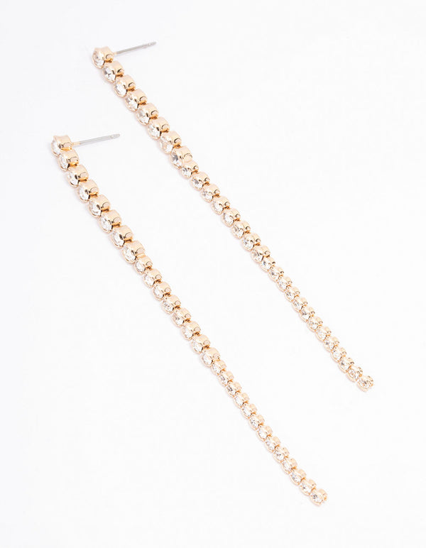 Gold Round Diamante Cup Chain Drop Earrings