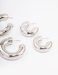 Rhodium Thick Smooth Hoop Earrings 3-Pack - link has visual effect only