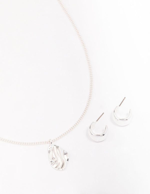 Silver Molten Plate Jewellery Set