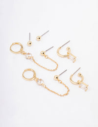 Gold Plated Brass Baguette Hoop Chain Earring 4-Pack - link has visual effect only