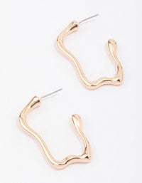 Gold Wavy Molten Hoop Earrings - link has visual effect only