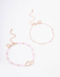 Rose Gold Pink Beaded Heart Bracelet Pack - link has visual effect only