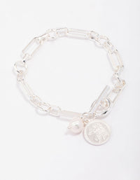 Silver Chunky Coin & Pearl Bracelet - link has visual effect only