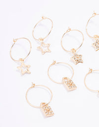 Gold Crystal Star Wire Hoop Earring 6-Pack - link has visual effect only