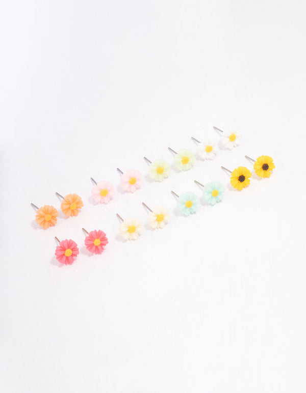 Silver Sunflower Stud Earring 8-Pack